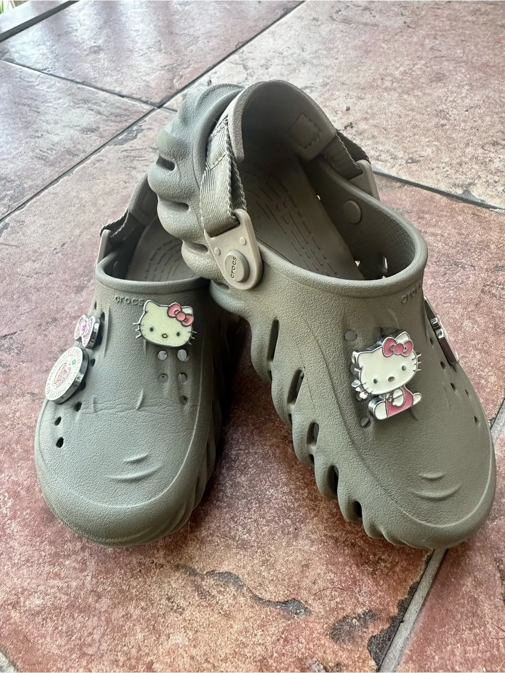 CROCS Kids Tan Clogs with Hello Kitty Charms